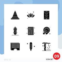 Mobile Interface Solid Glyph Set of 9 Pictograms of abacus gas mobile hot water Editable Vector Design Elements