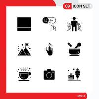 Modern Set of 9 Solid Glyphs Pictograph of hand arrow mission body management business Editable Vector Design Elements