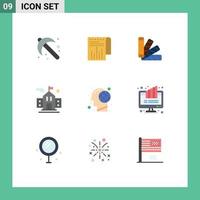 Set of 9 Modern UI Icons Symbols Signs for head earth color education school Editable Vector Design Elements