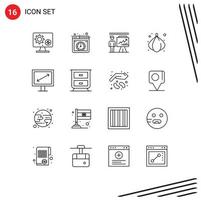 Modern Set of 16 Outlines Pictograph of vegetable food internet report presentation Editable Vector Design Elements