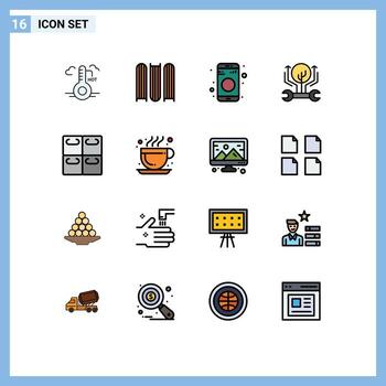 Pictogram Set of 16 Simple Flat Color Filled Lines of seafood hacking data hack engineering Editable Creative Vector Design Elements