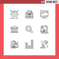 Modern Set of 9 Outlines and symbols such as search mony computer building storage Editable Vector Design Elements