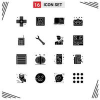 16 User Interface Solid Glyph Pack of modern Signs and Symbols of case briefcase machine bag story Editable Vector Design Elements