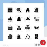 Mobile Interface Solid Glyph Set of 16 Pictograms of wind medicine building medical health Editable Vector Design Elements