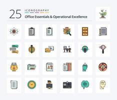 Office Essentials And Operational Exellence 25 Line Filled icon pack including notepad. closet. presentation. cabinet. e shopping vector