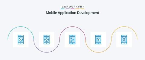 paquete de iconos azul 5 de desarrollo de aplicaciones móviles que incluye . aplicación movil. aplicación movil. móvil. cámara vector