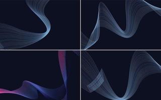 Set of 4 geometric wave pattern background Abstract waving line vector