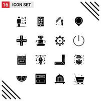 16 Universal Solid Glyphs Set for Web and Mobile Applications location mark fireworks marker location Editable Vector Design Elements