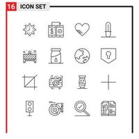 Modern Set of 16 Outlines and symbols such as star wars favorite cashless like heart Editable Vector Design Elements