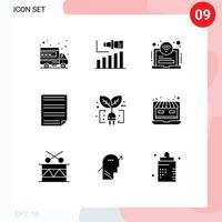 Modern Set of 9 Solid Glyphs and symbols such as report homework vision document wifi Editable Vector Design Elements