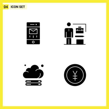 conjunto moderno de 4 pictogramas de glifos sólidos de mensaje de servidor de sobres lograr tecnología elementos de diseño vectorial editables vector