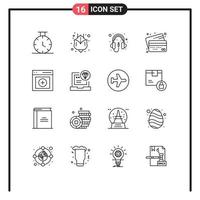 Pack of 16 Modern Outlines Signs and Symbols for Web Print Media such as user interface headphone communication money Editable Vector Design Elements