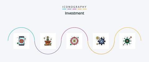 la línea de inversión llenó el paquete de iconos planos 5 que incluye el dólar. SEO inversión. inversión. engranaje vector