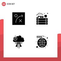 conjunto moderno de 4 pictogramas de glifos sólidos de algoritmo elementos especiales de diseño de vectores editables de medios de bombas de manzanas