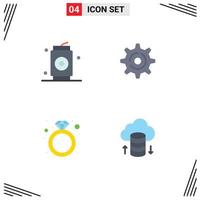 Modern Set of 4 Flat Icons Pictograph of beer ring food setting cloud hosting Editable Vector Design Elements