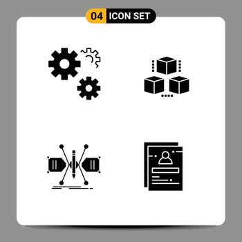 4 signos de glifos sólidos universales símbolos de configuración servicio de construcción boceto informático elementos de diseño vectorial editables vector