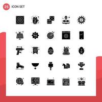 Mobile Interface Solid Glyph Set of 25 Pictograms of task process dice management thief Editable Vector Design Elements