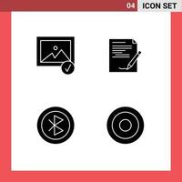 Mobile Interface Solid Glyph Set of 4 Pictograms of image computer agreement note network Editable Vector Design Elements