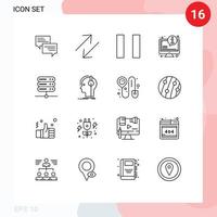 Set of 16 Vector Outlines on Grid for headphones server pause network information Editable Vector Design Elements