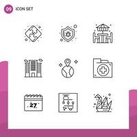 Group of 9 Outlines Signs and Symbols for location world decoration work office Editable Vector Design Elements