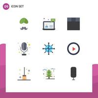 Editable Vector Line Pack of 9 Simple Flat Colors of internet microphone chat electronics grid Editable Vector Design Elements