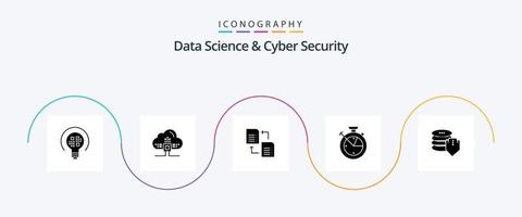 paquete de iconos de glifo 5 de ciencia de datos y seguridad cibernética que incluye dólar. ciencia de datos datos. reloj. medida vector