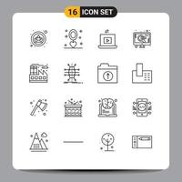 conjunto de 16 iconos modernos de la interfaz de usuario signos de símbolos para la boda web de la ciudad seo play elementos de diseño vectorial editables vector