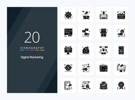 20 icono de glifo sólido de marketing digital para presentación vector