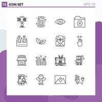 Set of 16 Modern UI Icons Symbols Signs for erlenmeyer flask folder app files mobile Editable Vector Design Elements