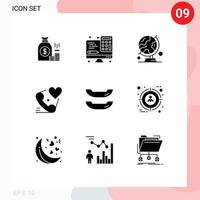 Modern Set of 9 Solid Glyphs Pictograph of call table globe computer trip world Editable Vector Design Elements