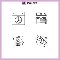 Line Pack of 4 Universal Symbols of chart mardi gras pie gift rose Editable Vector Design Elements