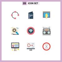 Pictogram Set of 9 Simple Flat Colors of diamond setting content optimization customize Editable Vector Design Elements