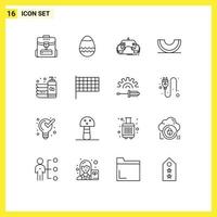 conjunto de 16 iconos de interfaz de usuario modernos signos de símbolos para elementos de diseño vectorial editables de bayas de frutas de juego de melón de botella vector