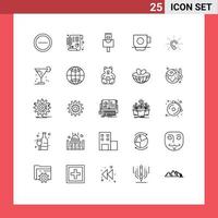 conjunto de 25 iconos modernos de la interfaz de usuario signos de símbolos para escuchar escuchar ethernet finanzas del oído elementos de diseño vectorial editables vector