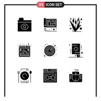 Mobile Interface Solid Glyph Set of 9 Pictograms of arrow seo corn photo maize Editable Vector Design Elements