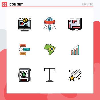 paquete de línea de vector editable de 9 colores planos de línea rellena simple de diálogo chat mapa de chat de nave espacial elementos de diseño de vector editable