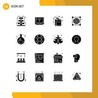 Pictogram Set of 16 Simple Solid Glyphs of flask connections bag worldwide earth Editable Vector Design Elements