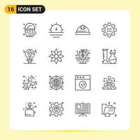 Pack of 16 creative Outlines of copycat setting helmet options configuration Editable Vector Design Elements