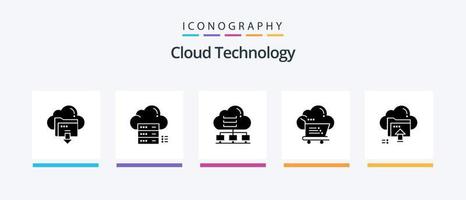 Cloud Technology Glyph 5 Icon Pack Including cart. shopping. cloud. cloud. data. Creative Icons Design vector