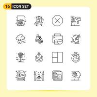 Universal Icon Symbols Group of 16 Modern Outlines of lock tools ban roller paint Editable Vector Design Elements