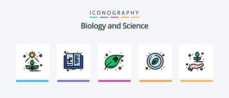 la línea de biología llenó el paquete de 5 íconos, incluida la caída. virus. biología. ciencia. átomo. diseño de iconos creativos vector