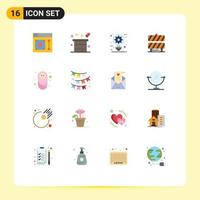 Universal Icon Symbols Group of 16 Modern Flat Colors of working area caution magician hat barrier design Editable Pack of Creative Vector Design Elements