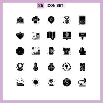 25 glifos sólidos universales establecidos para aplicaciones web y móviles vinculan elementos de diseño de vectores editables de navegación de medallas en la nube