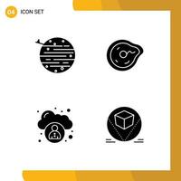 Mobile Interface Solid Glyph Set of 4 Pictograms of moon physics squarico future cloud Editable Vector Design Elements