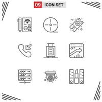 Set of 9 Commercial Outlines pack for suitcase bag technology incoming answer Editable Vector Design Elements