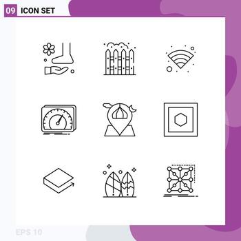Pictogram Set of 9 Simple Outlines of location internet technology test device Editable Vector Design Elements