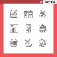 Set of 9 Vector Outlines on Grid for speaker music wallet audio analytics Editable Vector Design Elements