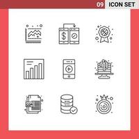 Set of 9 Vector Outlines on Grid for speaker music wallet audio analytics Editable Vector Design Elements