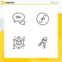 4 User Interface Line Pack of modern Signs and Symbols of chatting keys fair coin crypto currency house Editable Vector Design Elements