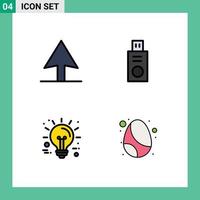 paquete de 4 signos y símbolos de colores planos de línea de relleno modernos para medios de impresión web como elementos de diseño de vectores editables de celebración de innovación de usb de pascua de cursor